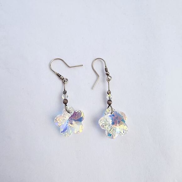 Handmade Sterling Silver Swarovski Crystal Earrings Dangle Long Crystals Flower - Picture 3 of 6